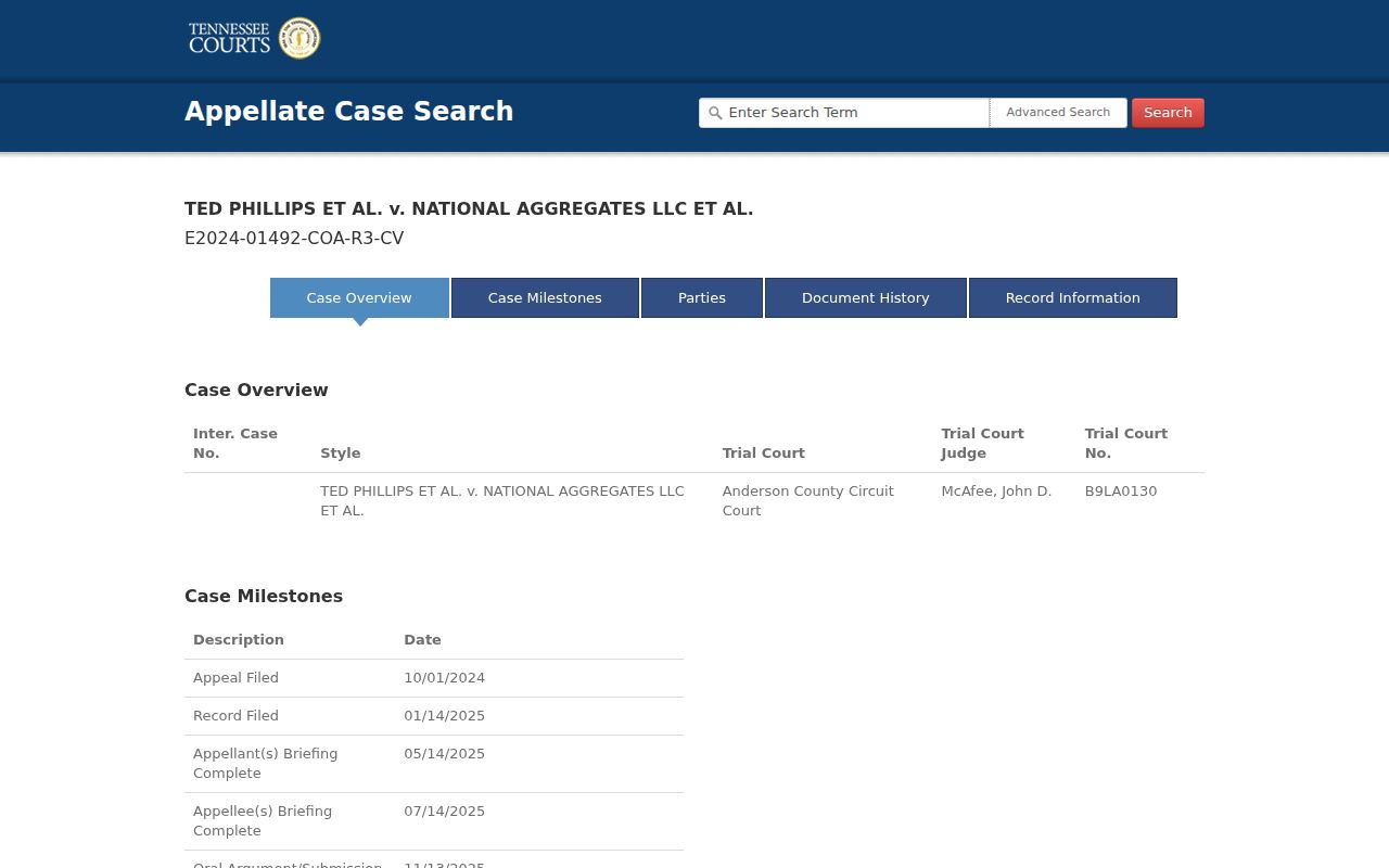 Giles County docket search sample appellate case history layout