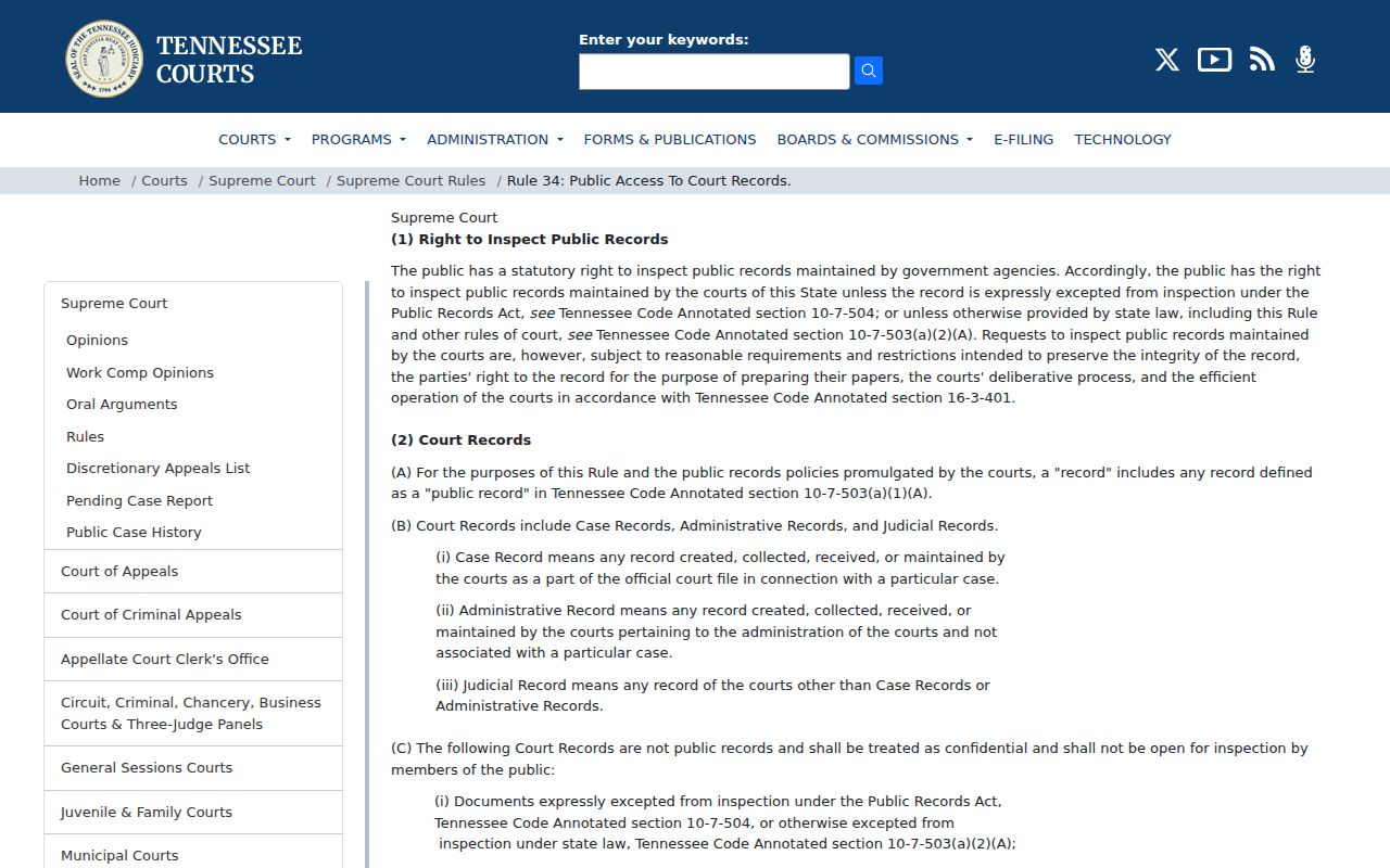 Giles County court records access under Tennessee Rule 34