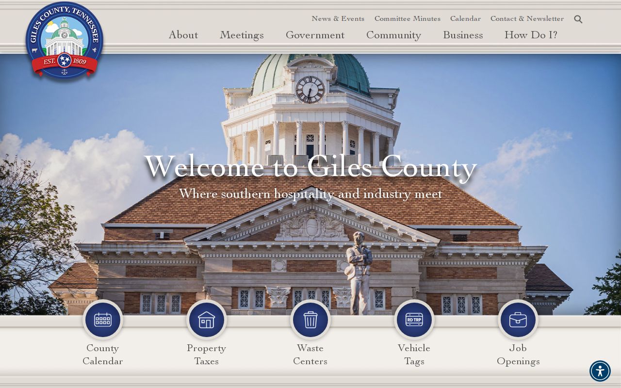 Giles County court docket government and courthouse page