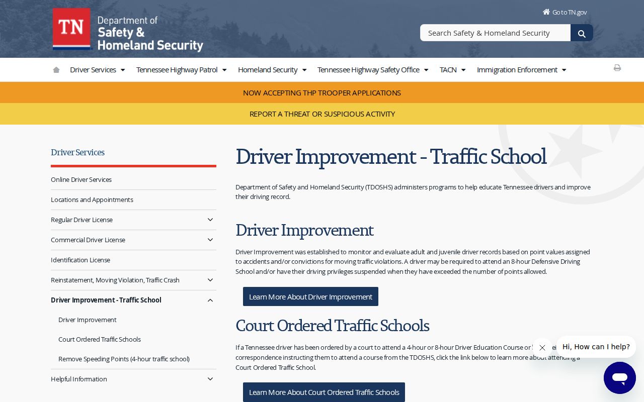 Giles County traffic court record and Tennessee traffic school information
